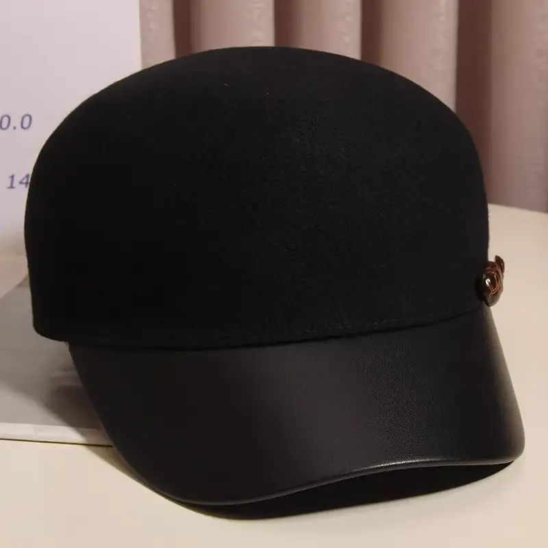 Black Woolen Button Cap for Women Autumn Winter — feature 5
