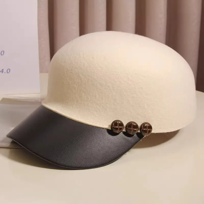 Black Woolen Button Cap for Women Autumn Winter — feature 9