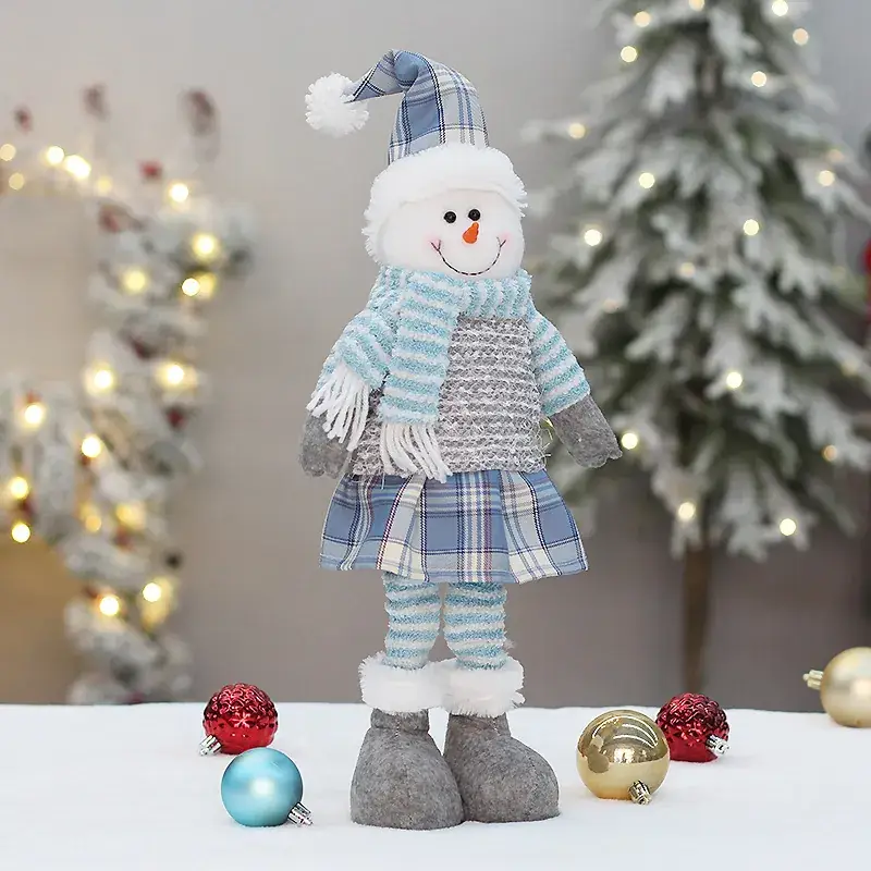 Blue Plaid Snowmen Doll Set for Christmas Decor - Image 7