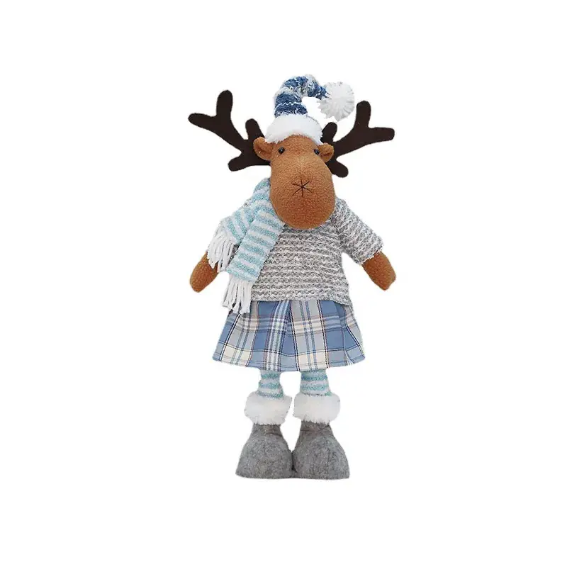 Blue Plaid Snowmen Doll Set for Christmas Decor - Image 8