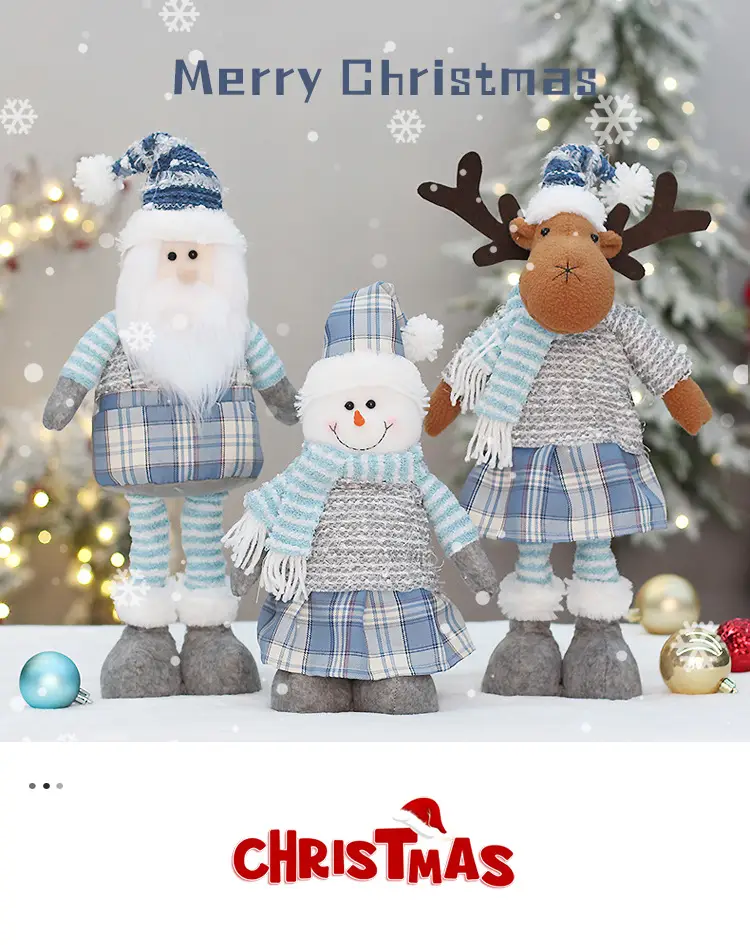 Blue Plaid Snowmen Doll Set for Christmas Decor — feature 3