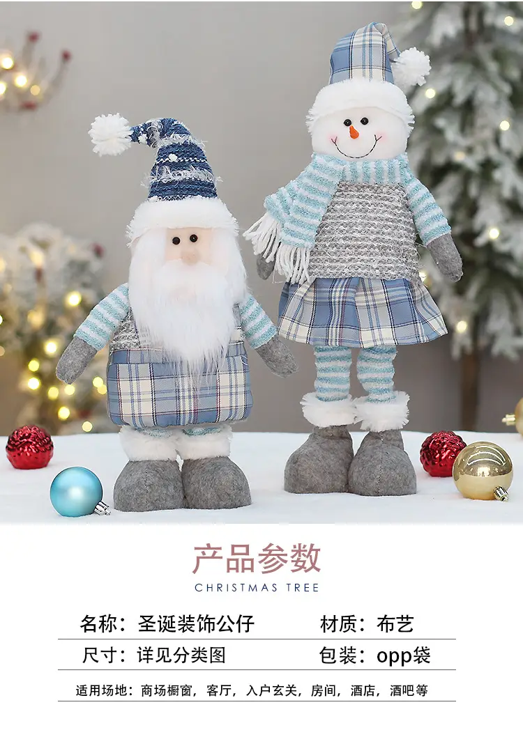 Blue Plaid Snowmen Doll Set for Christmas Decor — feature 4