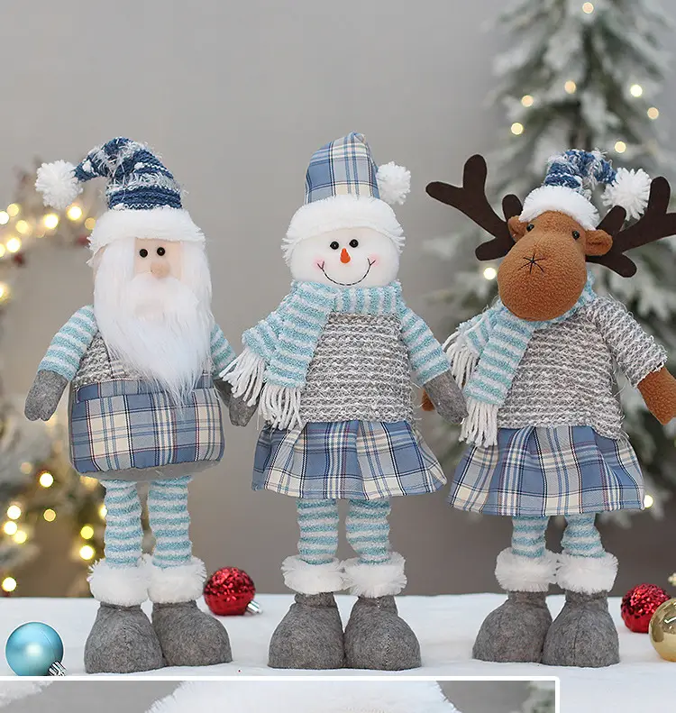 Blue Plaid Snowmen Doll Set for Christmas Decor — feature 6