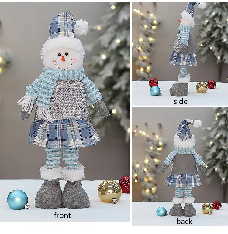 Blue Plaid Snowmen Doll Set for Christmas Decor — feature 9