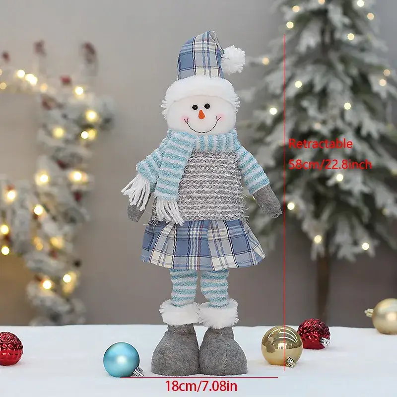 Blue Plaid Snowmen Doll Set for Christmas Decor - Image 2