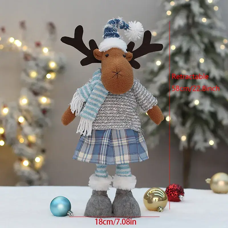 Blue Plaid Snowmen Doll Set for Christmas Decor - Image 3