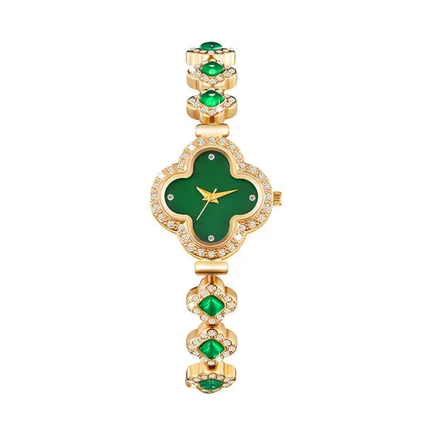 Four-Leaf Clover Women's Watch with Diamond Studded Bracelet - Image 7