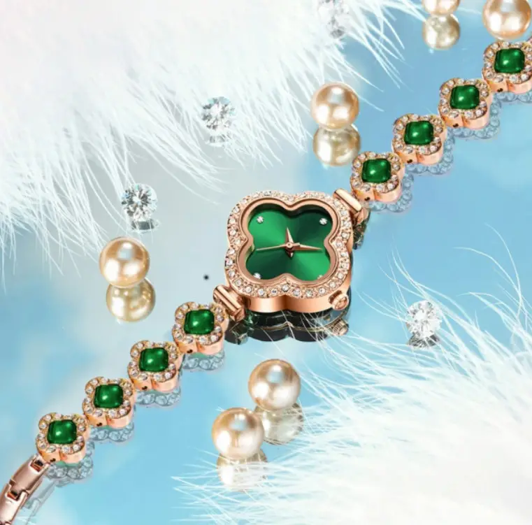 Four-Leaf Clover Women's Watch with Diamond Studded Bracelet — feature 1