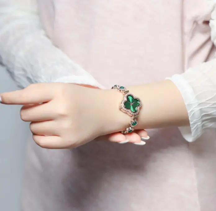 Four-Leaf Clover Women's Watch with Diamond Studded Bracelet — feature 2