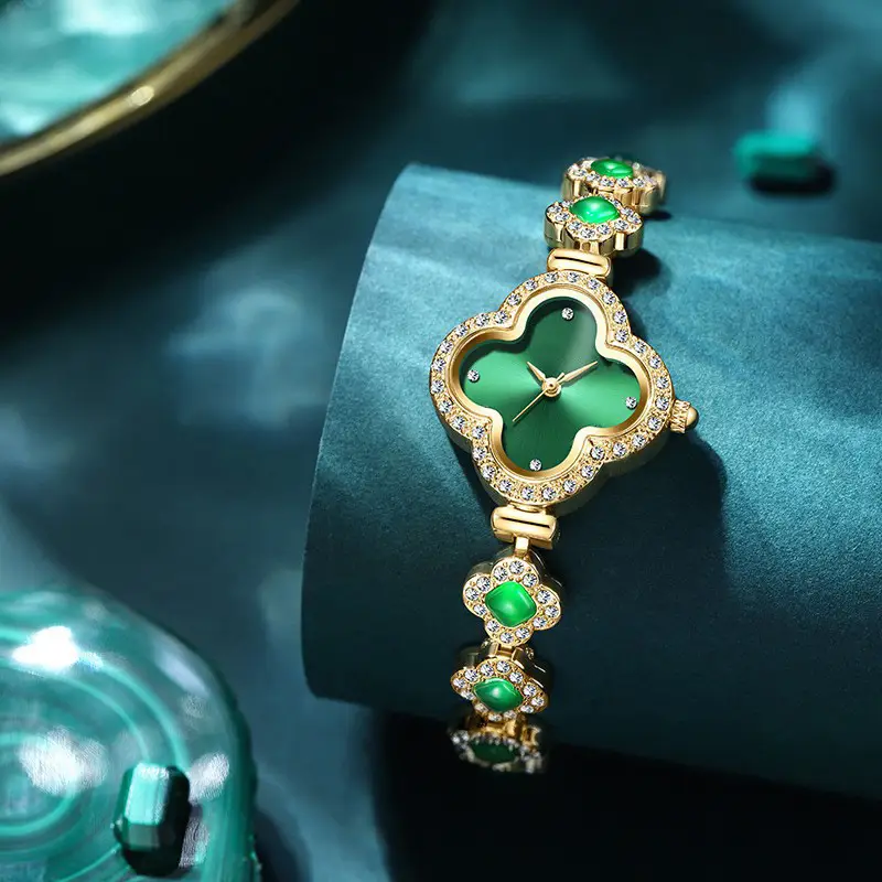 Four-Leaf Clover Women's Watch with Diamond Studded Bracelet — feature 3