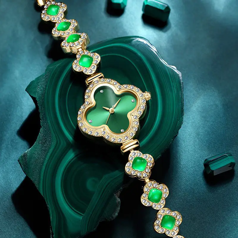 Four-Leaf Clover Women's Watch with Diamond Studded Bracelet — feature 4