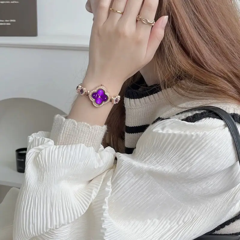 Four-Leaf Clover Women's Watch with Diamond Studded Bracelet — feature 6