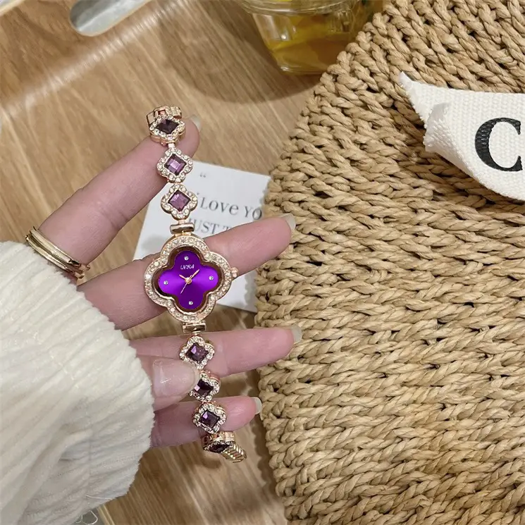 Four-Leaf Clover Women's Watch with Diamond Studded Bracelet — feature 7