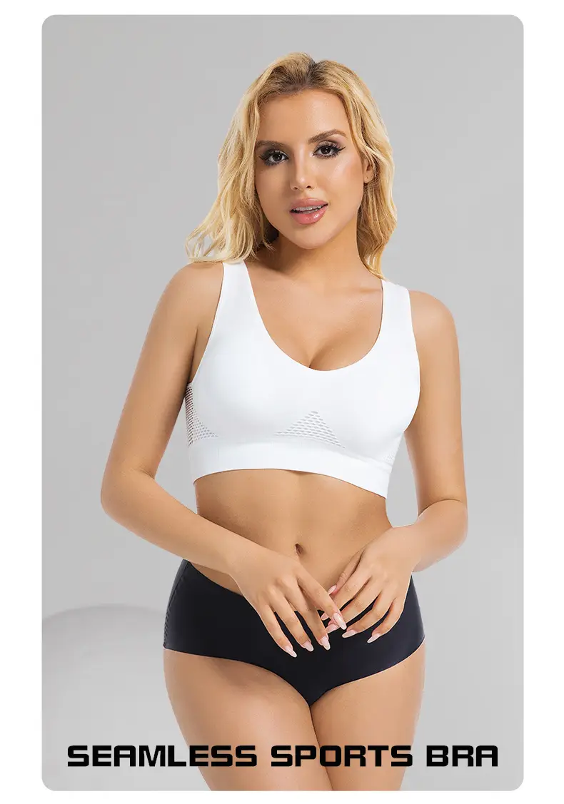 sportbra Foreign Trade Grid Hollow Breathable Sports Bra Cross-border plus size Yoga Running Sports Underwear — feature 23