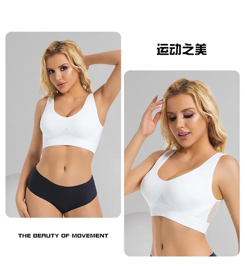 sportbra Foreign Trade Grid Hollow Breathable Sports Bra Cross-border plus size Yoga Running Sports Underwear — feature 24