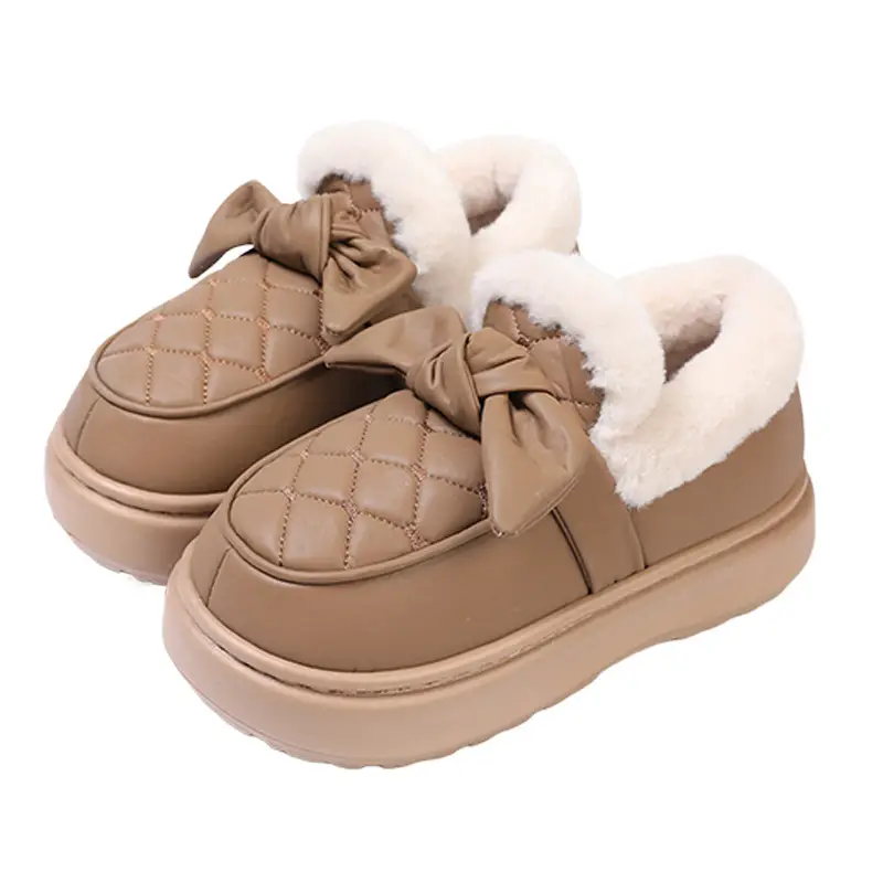 Warm Edge Cotton Slippers Women's Winter Bow Outer Wear fleece-lined Thickened Warm Leather Waterproof Bag with Cotton Shoes - Image 8