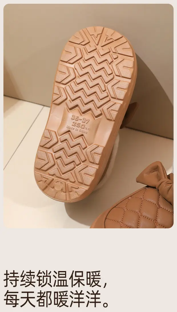 Warm Edge Cotton Slippers Women's Winter Bow Outer Wear fleece-lined Thickened Warm Leather Waterproof Bag with Cotton Shoes — feature 6