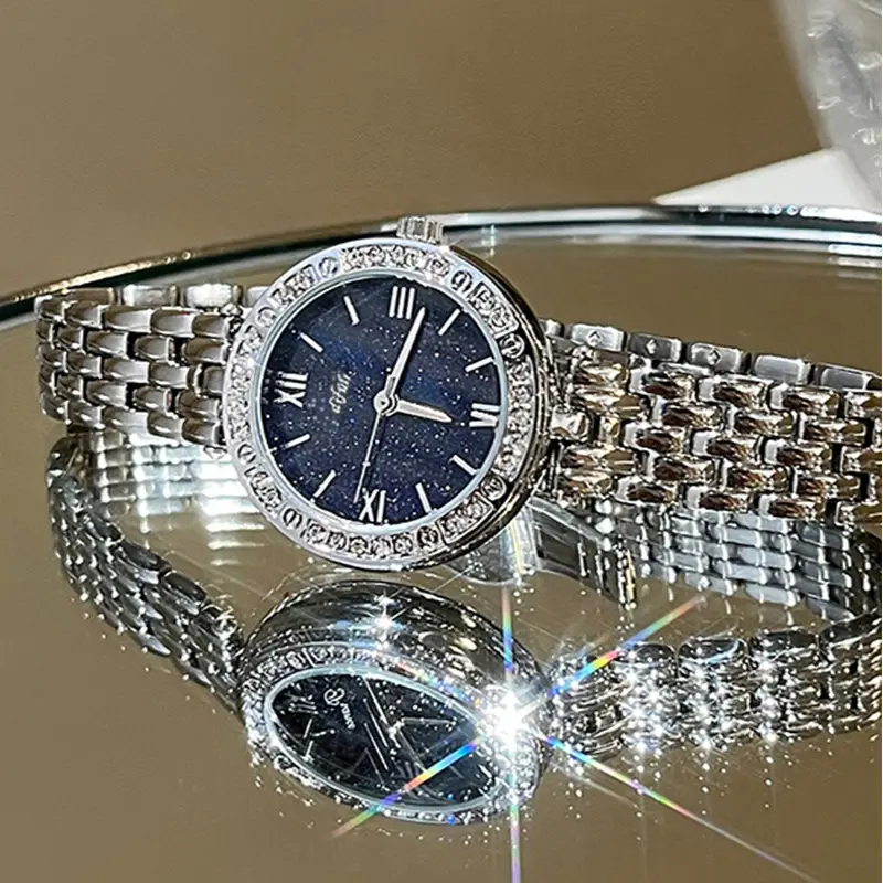 Starry Sky Waterproof Women's Quartz Watch Silver Crystal Stone Dial - Image 6
