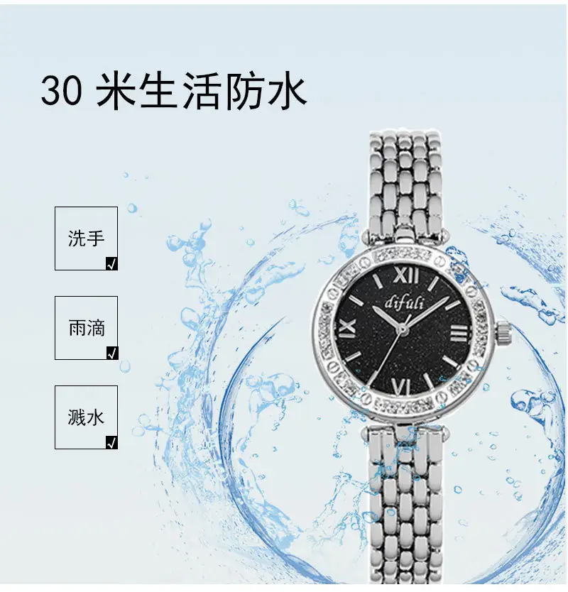 Starry Sky Waterproof Women's Quartz Watch Silver Crystal Stone Dial — feature 10