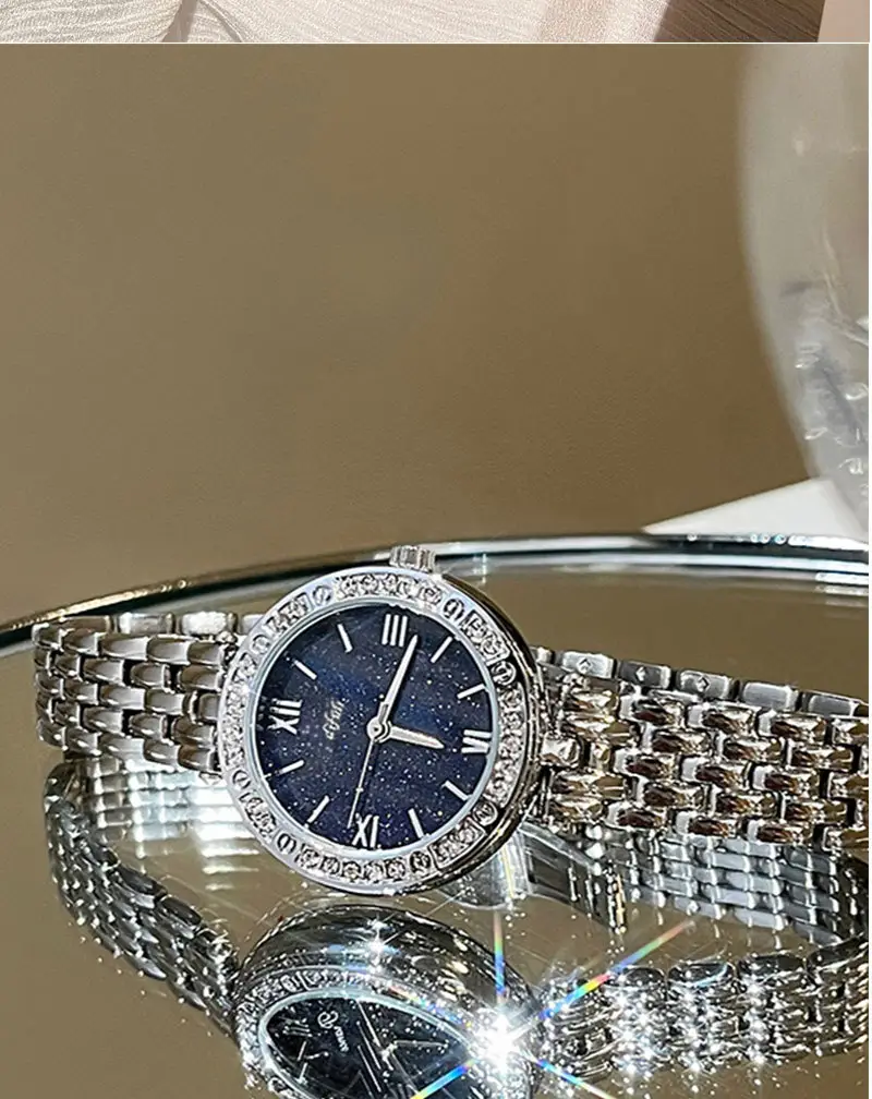 Starry Sky Waterproof Women's Quartz Watch Silver Crystal Stone Dial — feature 8