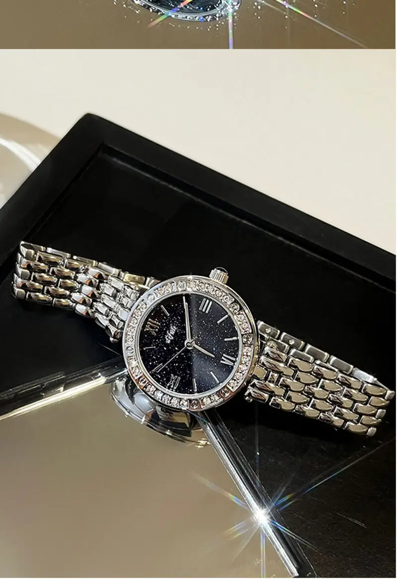 Starry Sky Waterproof Women's Quartz Watch Silver Crystal Stone Dial — feature 9