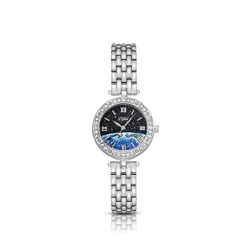Starry Sky Waterproof Women's Quartz Watch Silver Crystal Stone Dial - Image 2
