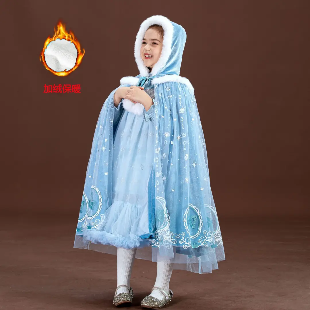 2025 Autumn and Winter Frozen Elsa Princess Dress Cape Set Girls' Dress Halloween One Piece Dropshipping