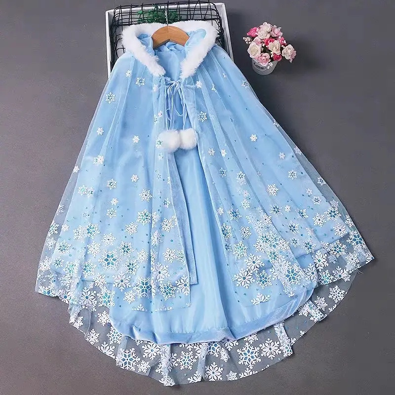 2025 Autumn and Winter Frozen Elsa Princess Dress Cape Set Girls' Dress Halloween One Piece Dropshipping