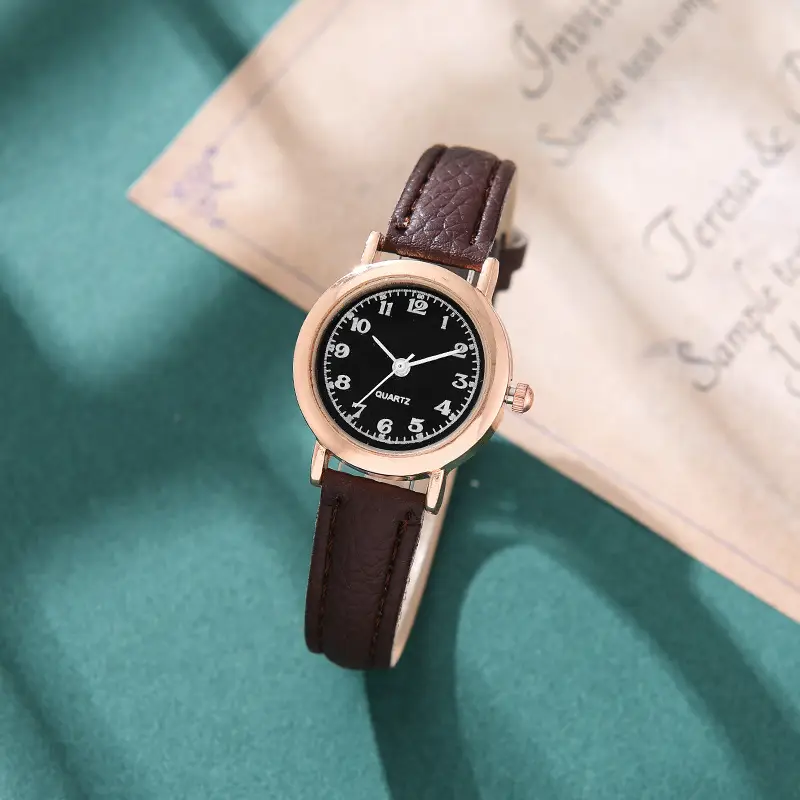 Women's Rose Gold Watch with Black Leather Band - Image 9