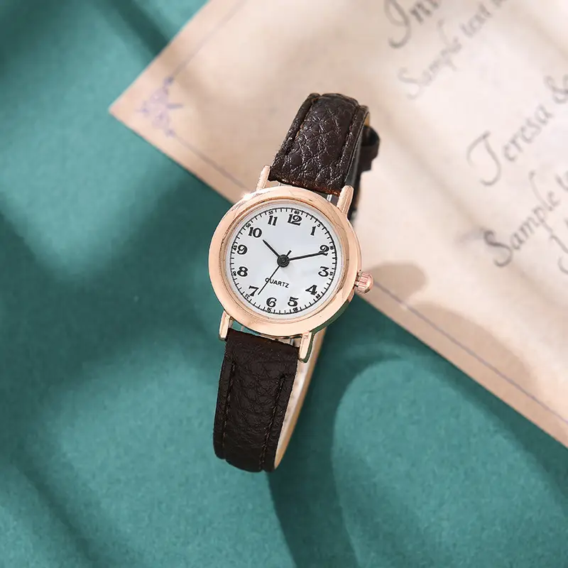 Women's Rose Gold Watch with Black Leather Band — feature 3