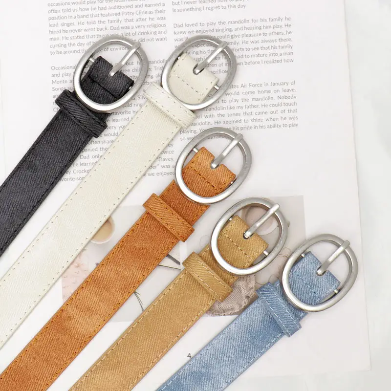 Women's Black Denim Leather Belt with Buckle - Image 7