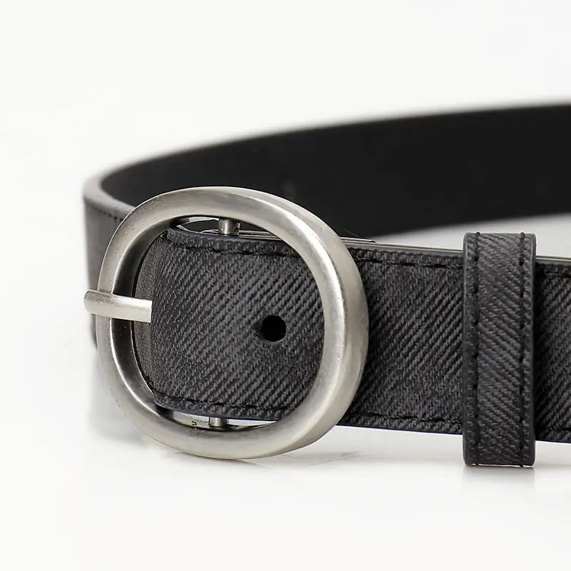 Women's Black Denim Leather Belt with Buckle - Image 9