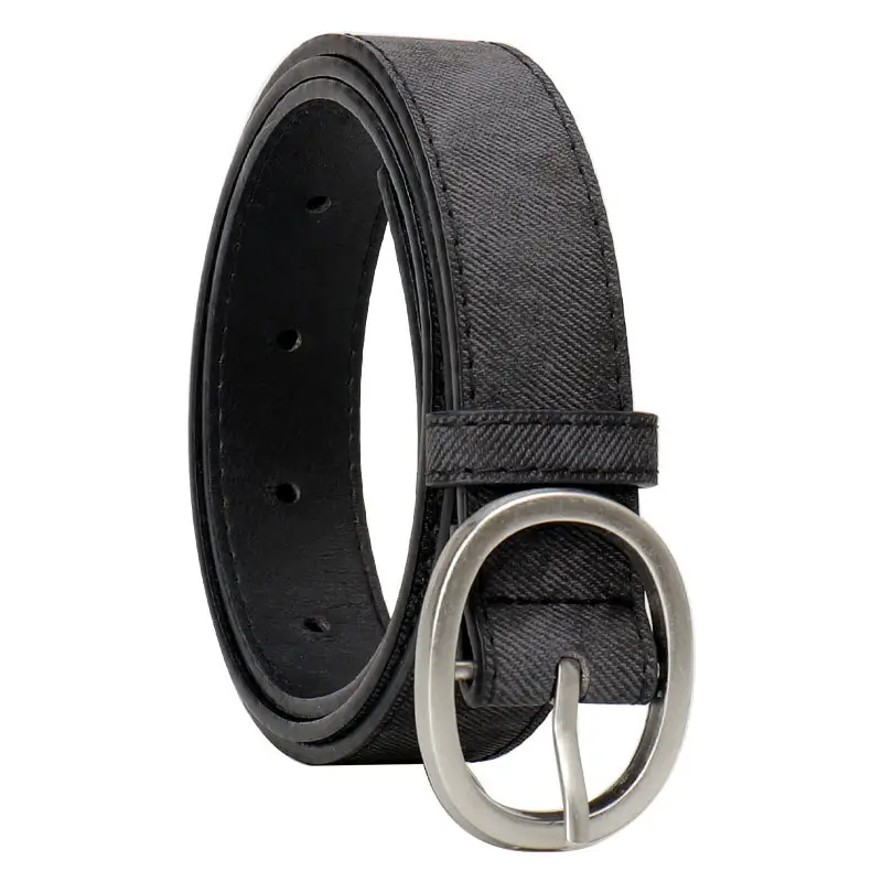 Women's Black Denim Leather Belt with Buckle - Image 10