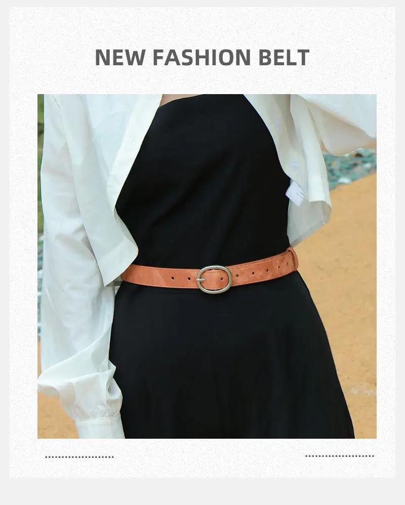 Women's Black Denim Leather Belt with Buckle — feature 12