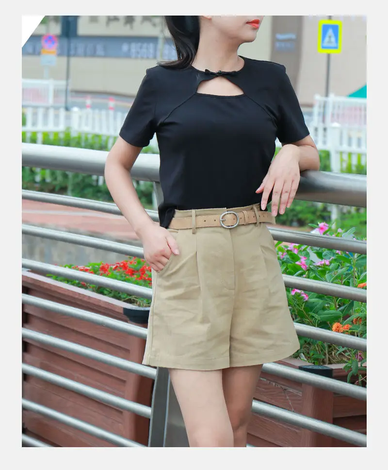 Women's Black Denim Leather Belt with Buckle — feature 13