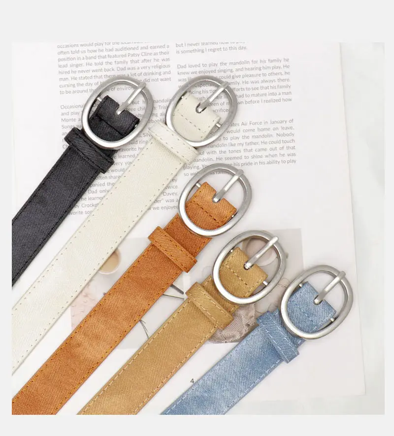 Women's Black Denim Leather Belt with Buckle — feature 17