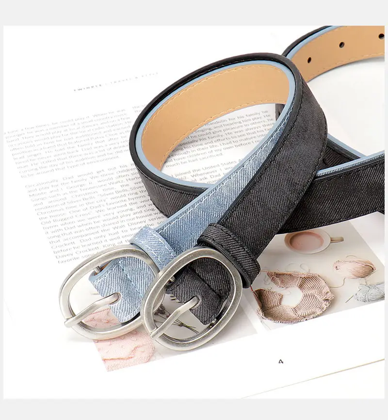 Women's Black Denim Leather Belt with Buckle — feature 5