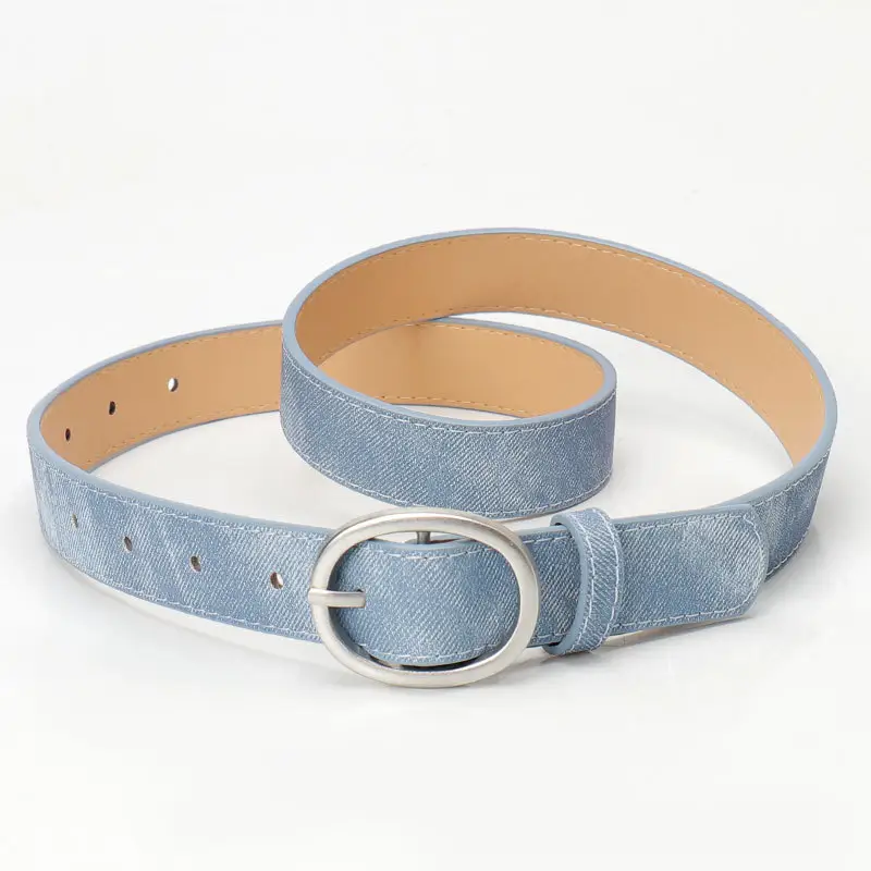 Women's Black Denim Leather Belt with Buckle - Image 5