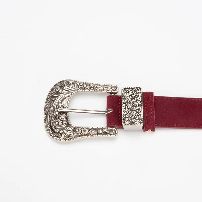 Women's Brown Leather Belt with Carved Silver Buckle - Image 8