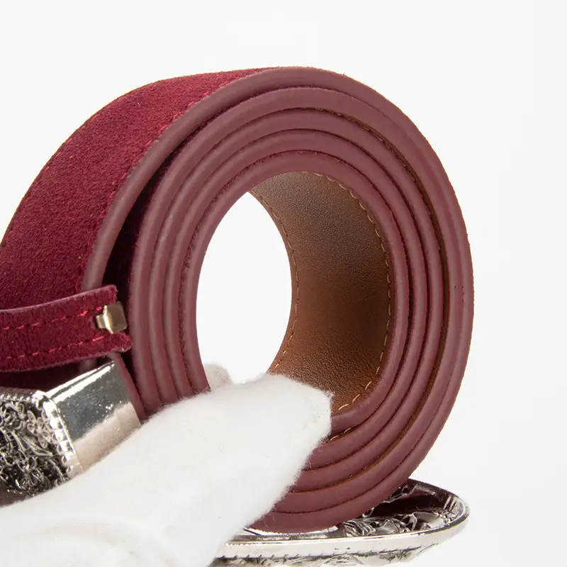 Women's Brown Leather Belt with Carved Silver Buckle - Image 10