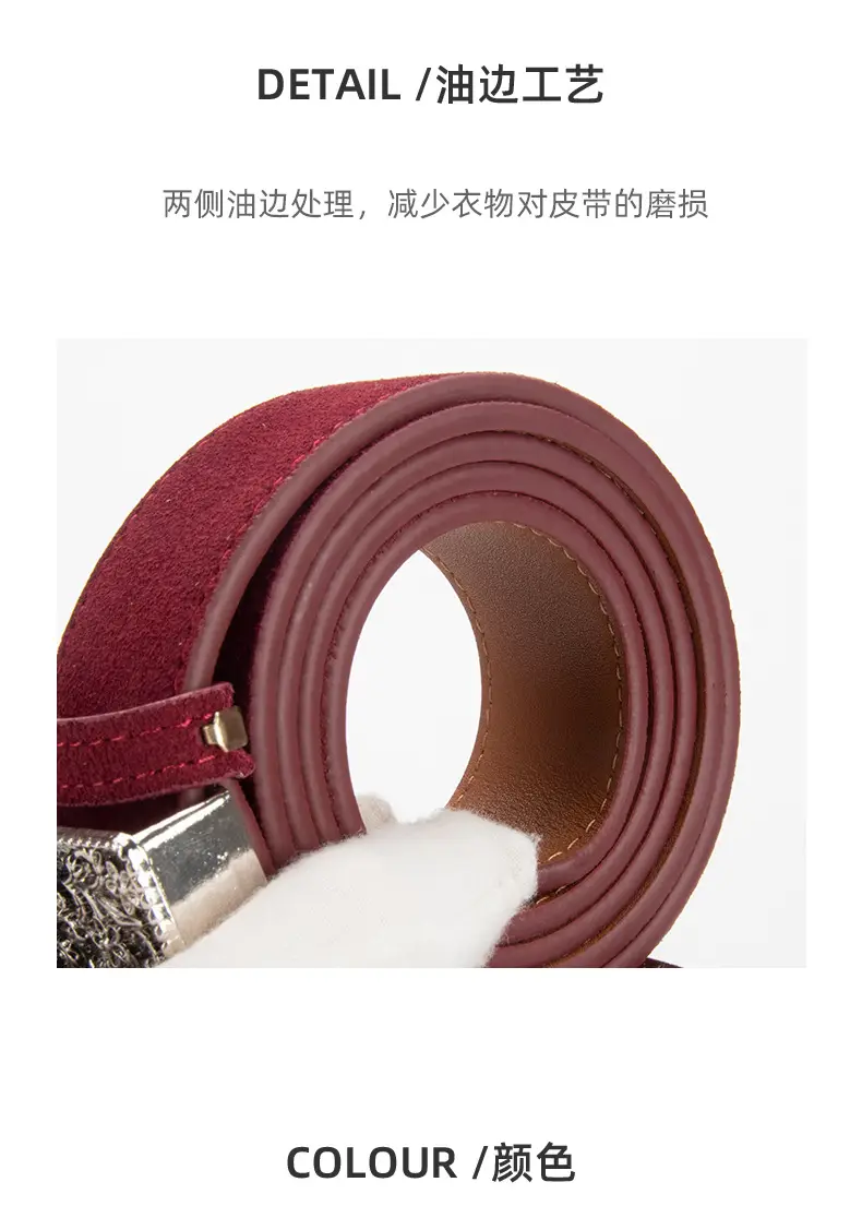 Women's Brown Leather Belt with Carved Silver Buckle — feature 7