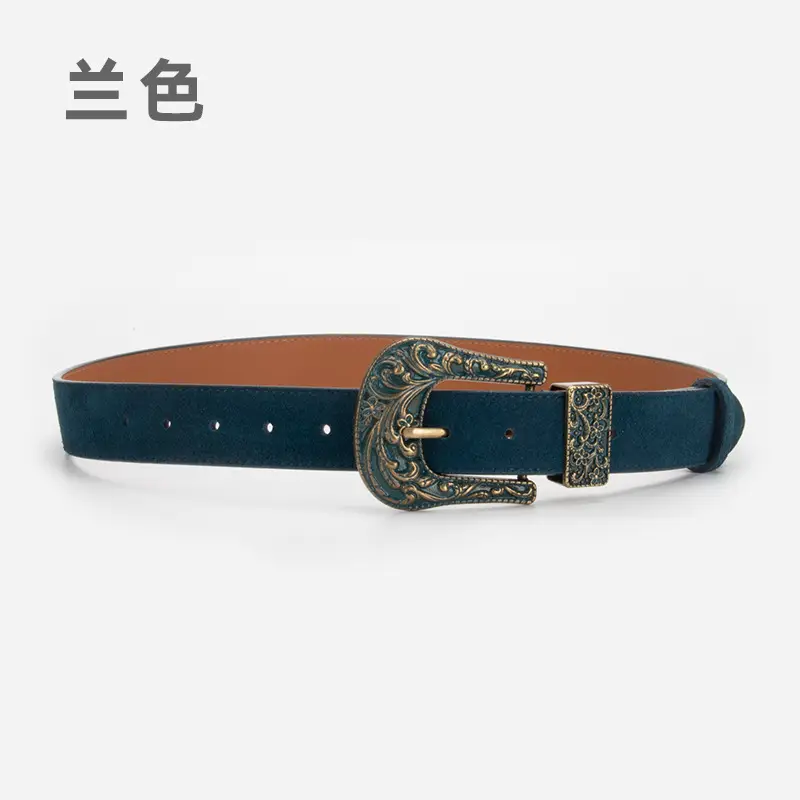Women's Brown Leather Belt with Carved Silver Buckle - Image 5