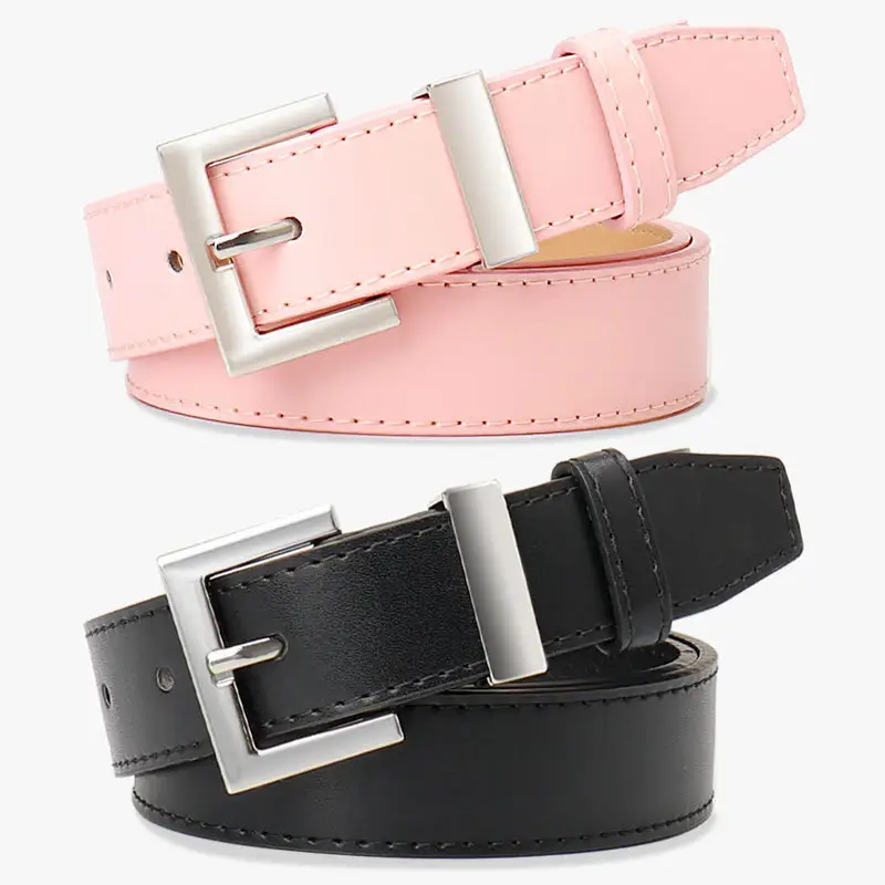 Square Buckle Women's Belt Black Brown Tan Leather - Image 9