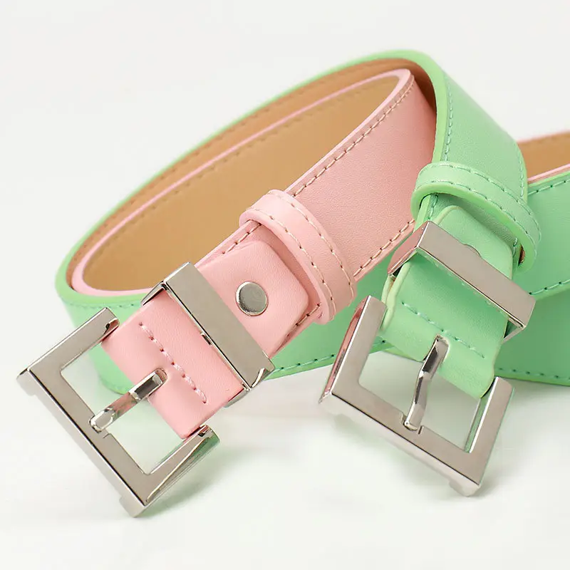 Square Buckle Women's Belt Black Brown Tan Leather - Image 10