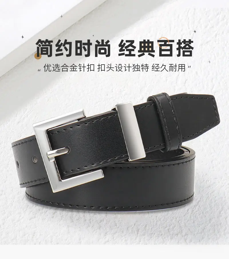 Square Buckle Women's Belt Black Brown Tan Leather — feature 10
