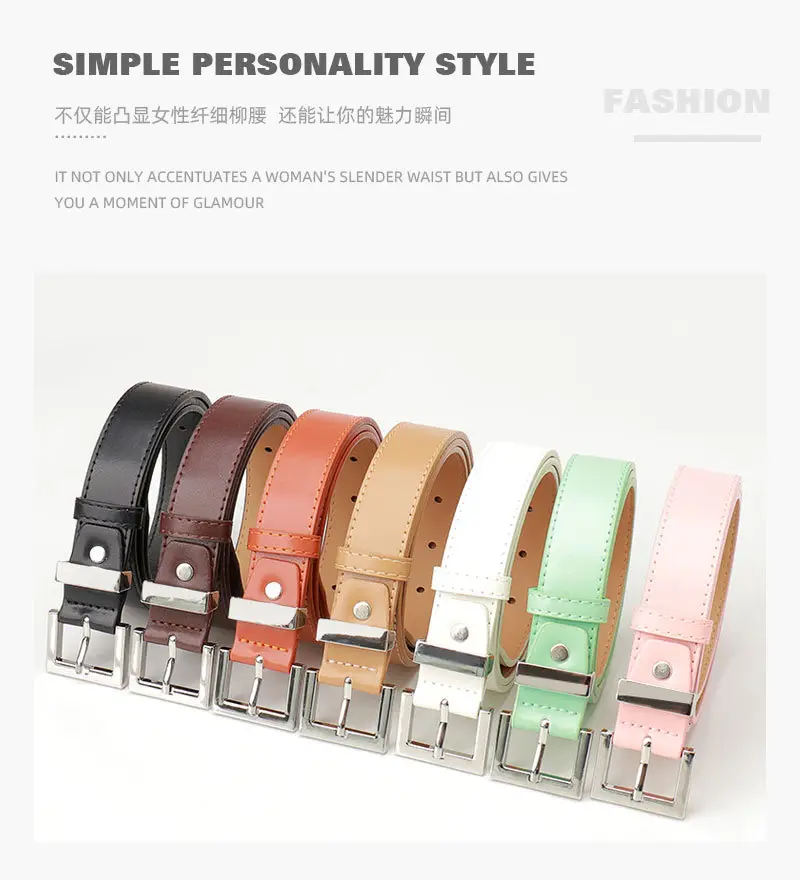 Square Buckle Women's Belt Black Brown Tan Leather — feature 11