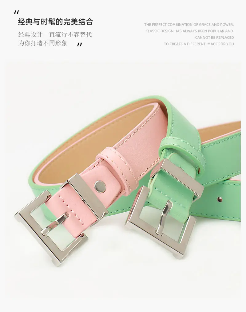 Square Buckle Women's Belt Black Brown Tan Leather — feature 13