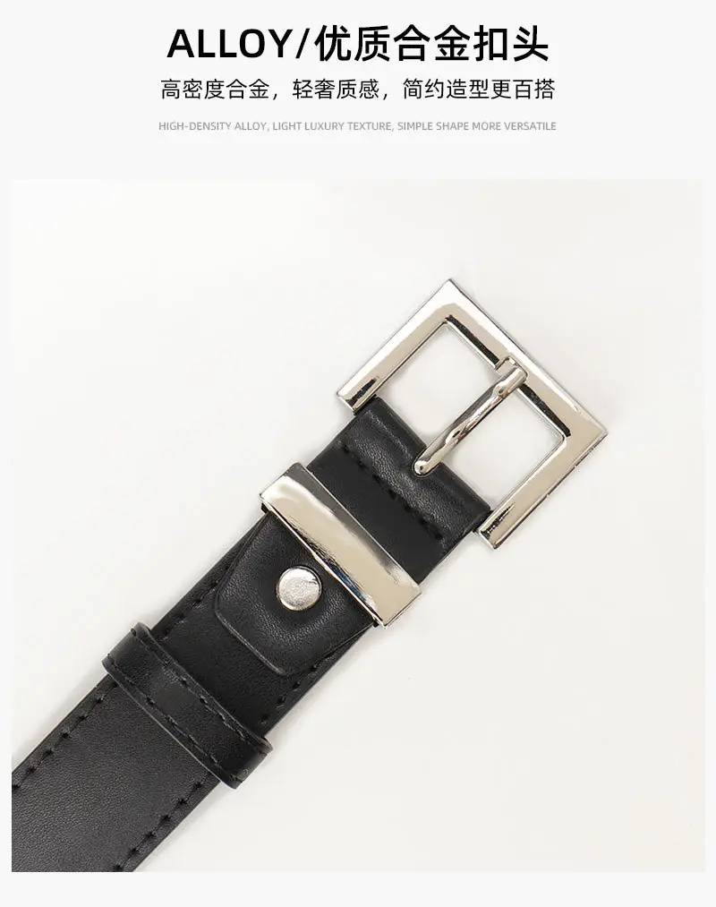 Square Buckle Women's Belt Black Brown Tan Leather — feature 14