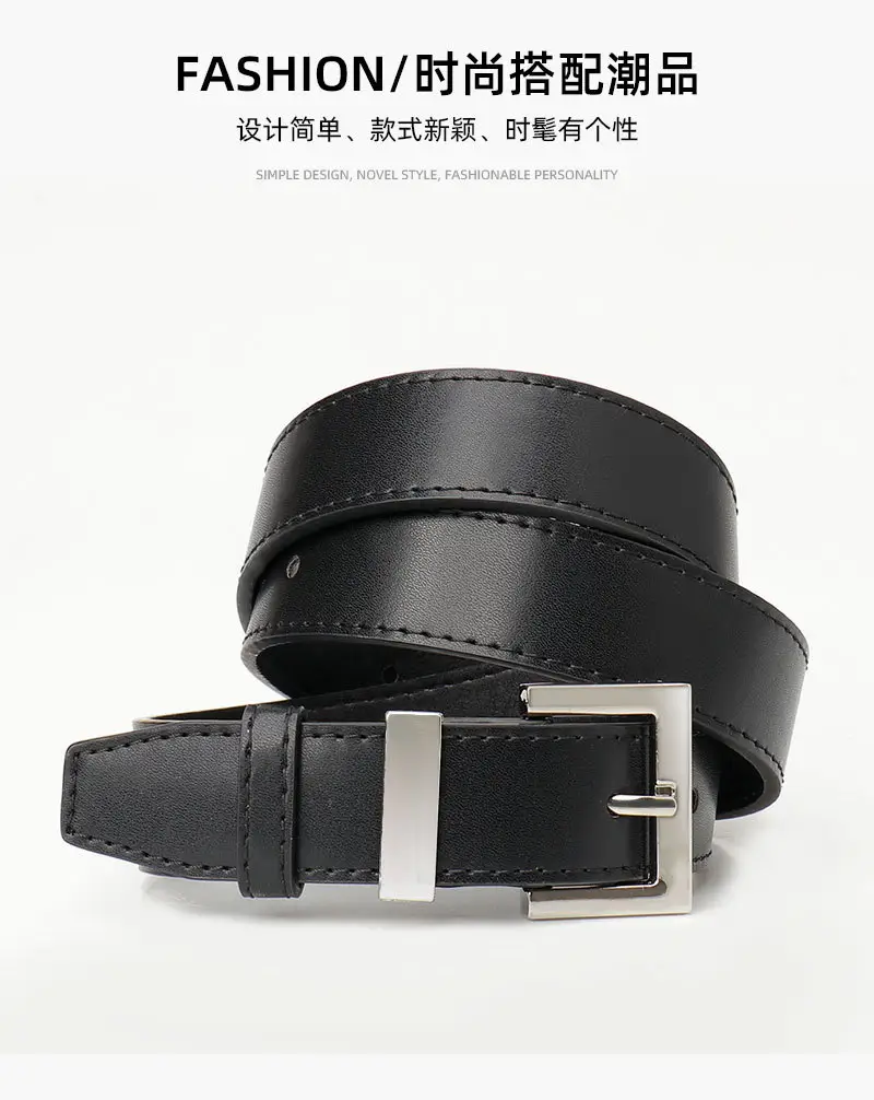 Square Buckle Women's Belt Black Brown Tan Leather — feature 17