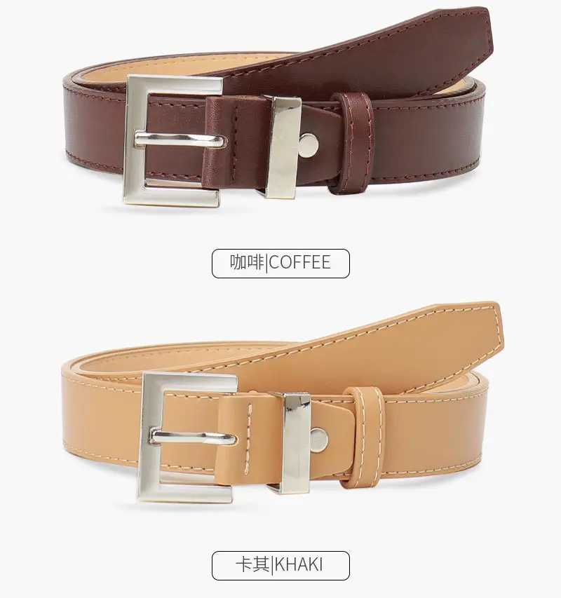 Square Buckle Women's Belt Black Brown Tan Leather — feature 19